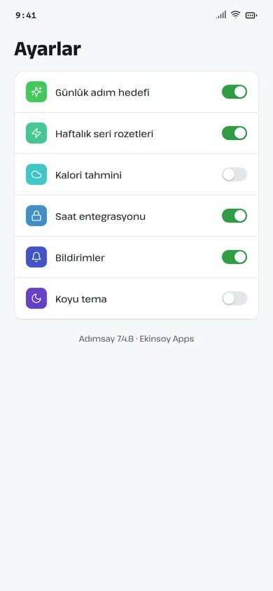 Adımsay ayarlar ekranı