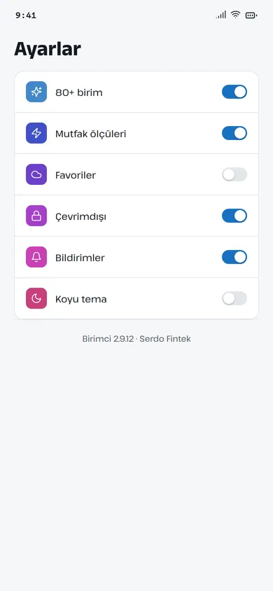 Birimci ayarlar ekranı