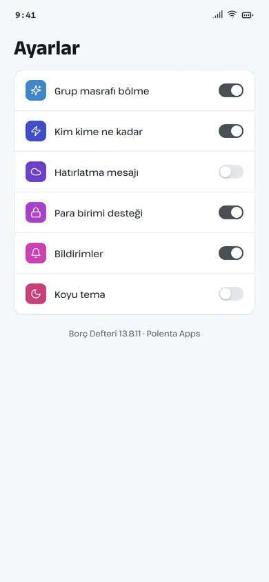 Borç Defteri ayarlar ekranı