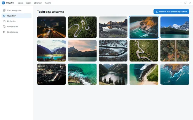 Boyutla webp ve avıf çıktısı ekranı
