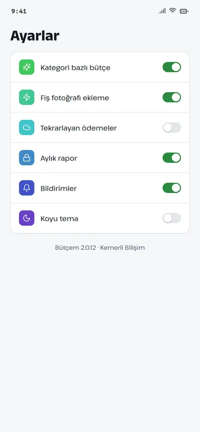 Bütçem ayarlar ekranı
