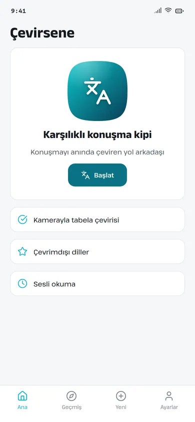Çevirsene ana ekranı
