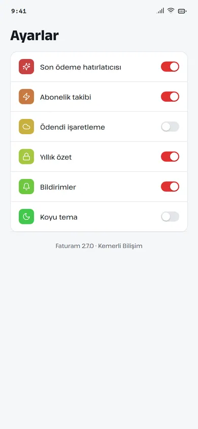Faturam ayarlar ekranı