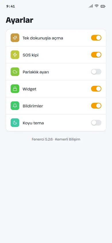 Fenerci ayarlar ekranı