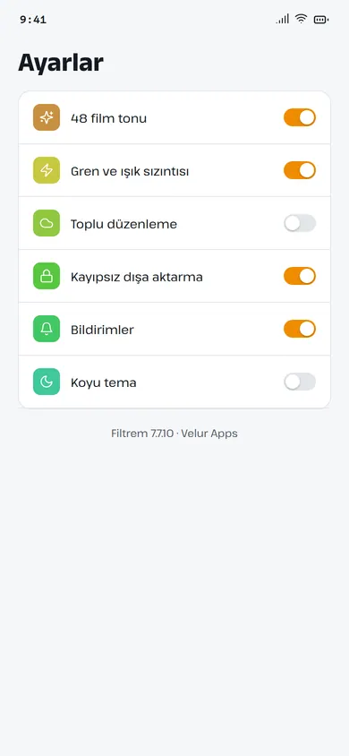 Filtrem ayarlar ekranı