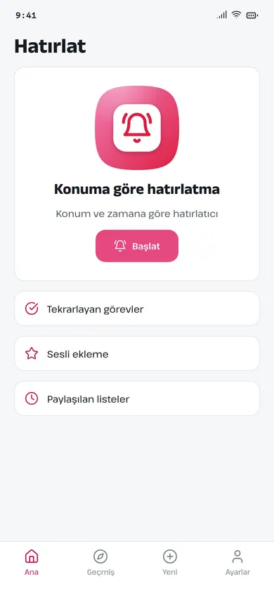 Hatırlat ana ekranı
