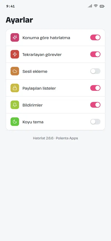 Hatırlat ayarlar ekranı
