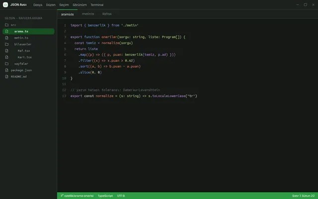 JSON Avcı ana ekranı