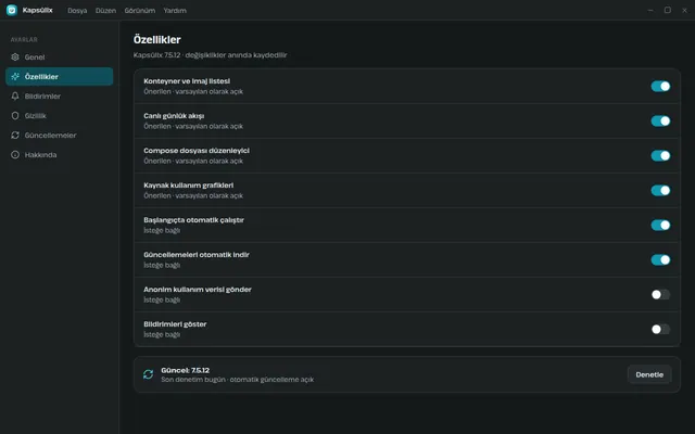 Kapsülix ayarlar ekranı