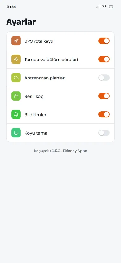 Koşuyolu ayarlar ekranı