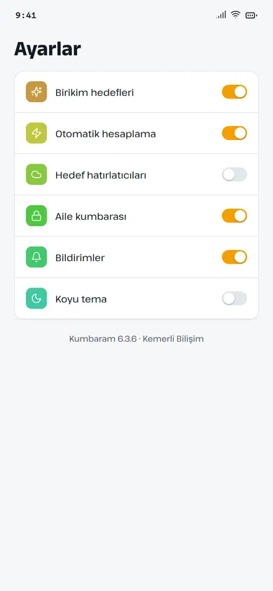 Kumbaram ayarlar ekranı