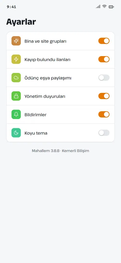 Mahallem ayarlar ekranı