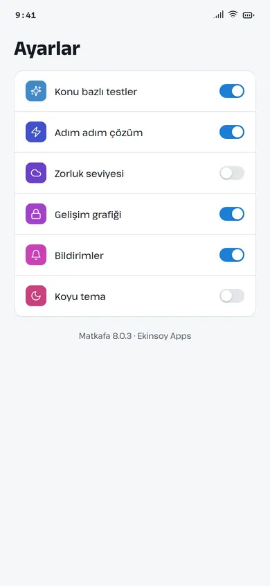 Matkafa ayarlar ekranı