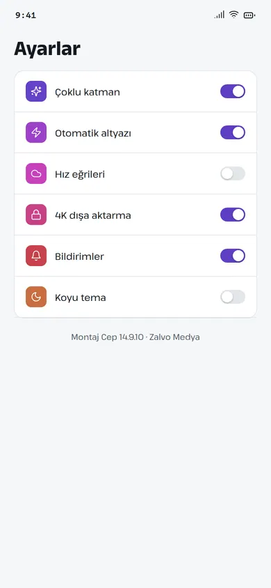 Montaj Cep ayarlar ekranı