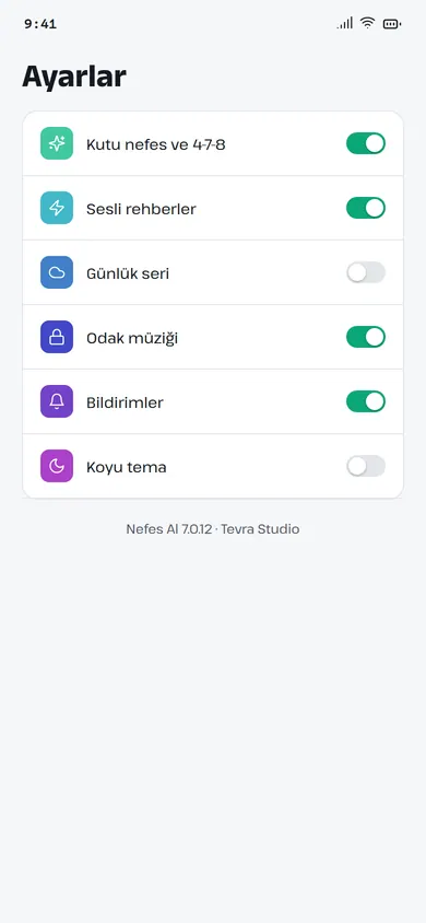 Nefes Al ayarlar ekranı