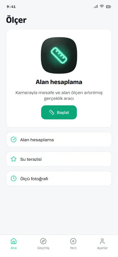 Ölçer alan hesaplama ekranı