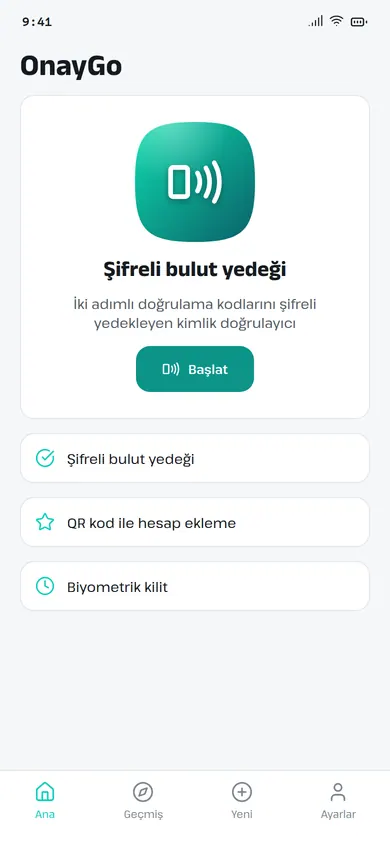 OnayGo şifreli bulut yedeği ekranı