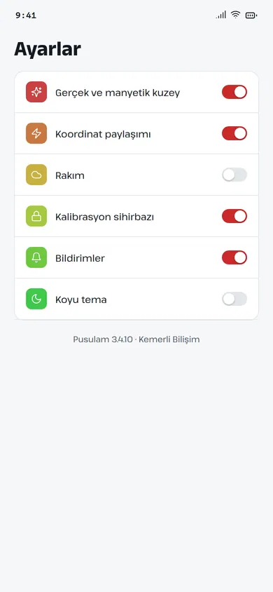 Pusulam ayarlar ekranı