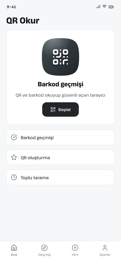 QR Okur barkod geçmişi ekranı