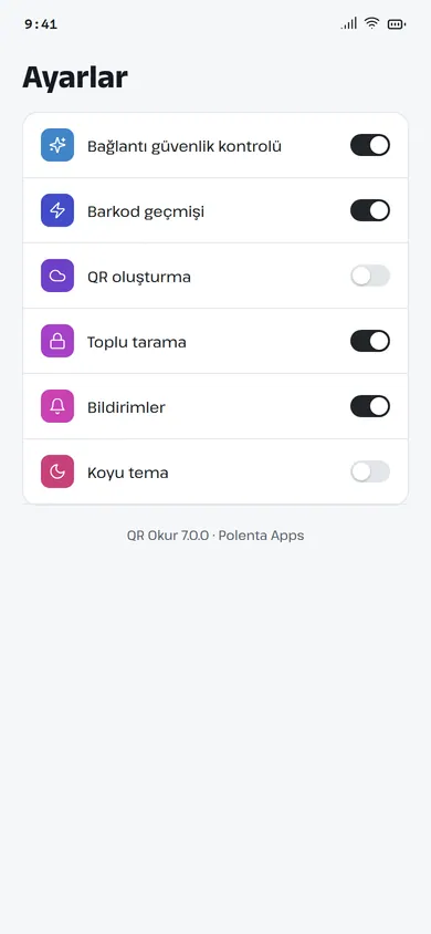 QR Okur ayarlar ekranı