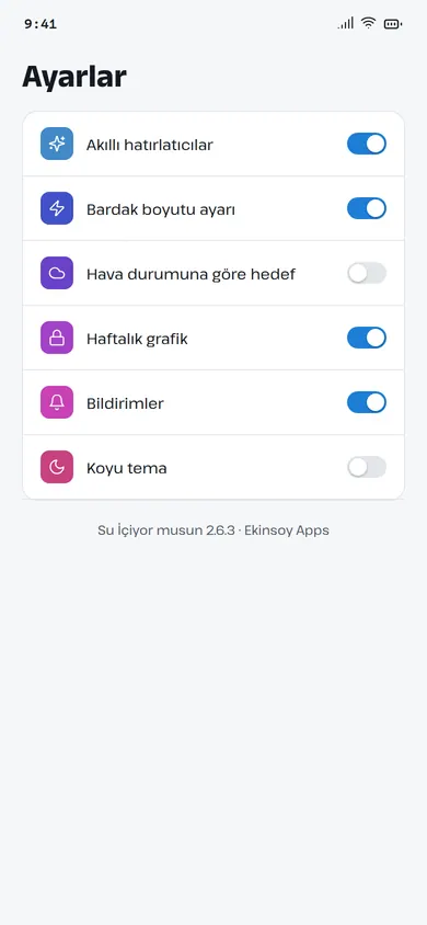 Su İçiyor musun ayarlar ekranı
