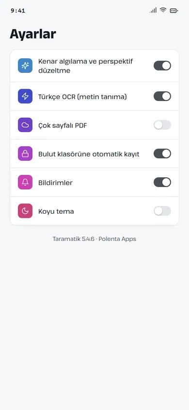 Taramatik ayarlar ekranı