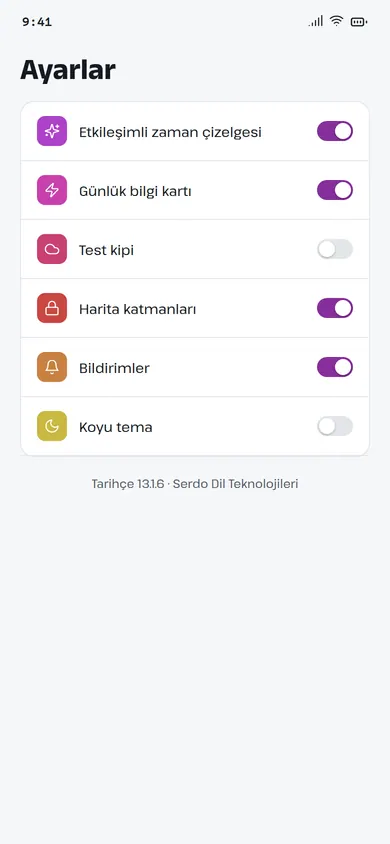 Tarihçe ayarlar ekranı
