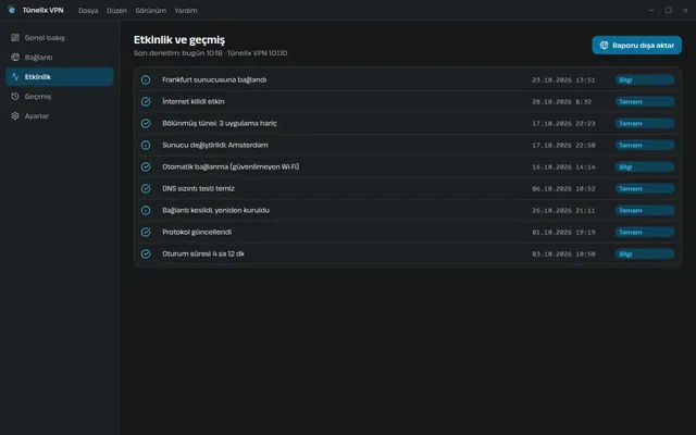 Tünelix VPN bölünmüş tünel (uygulama bazlı) ekranı