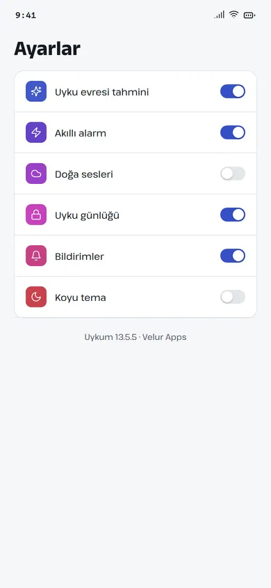 Uykum ayarlar ekranı