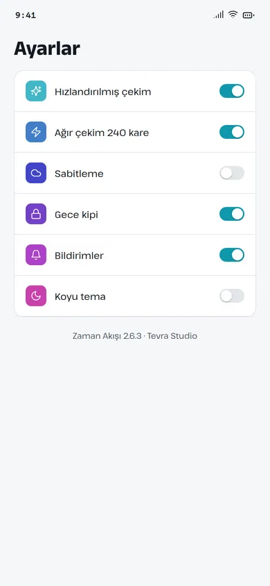 Zaman Akışı ayarlar ekranı